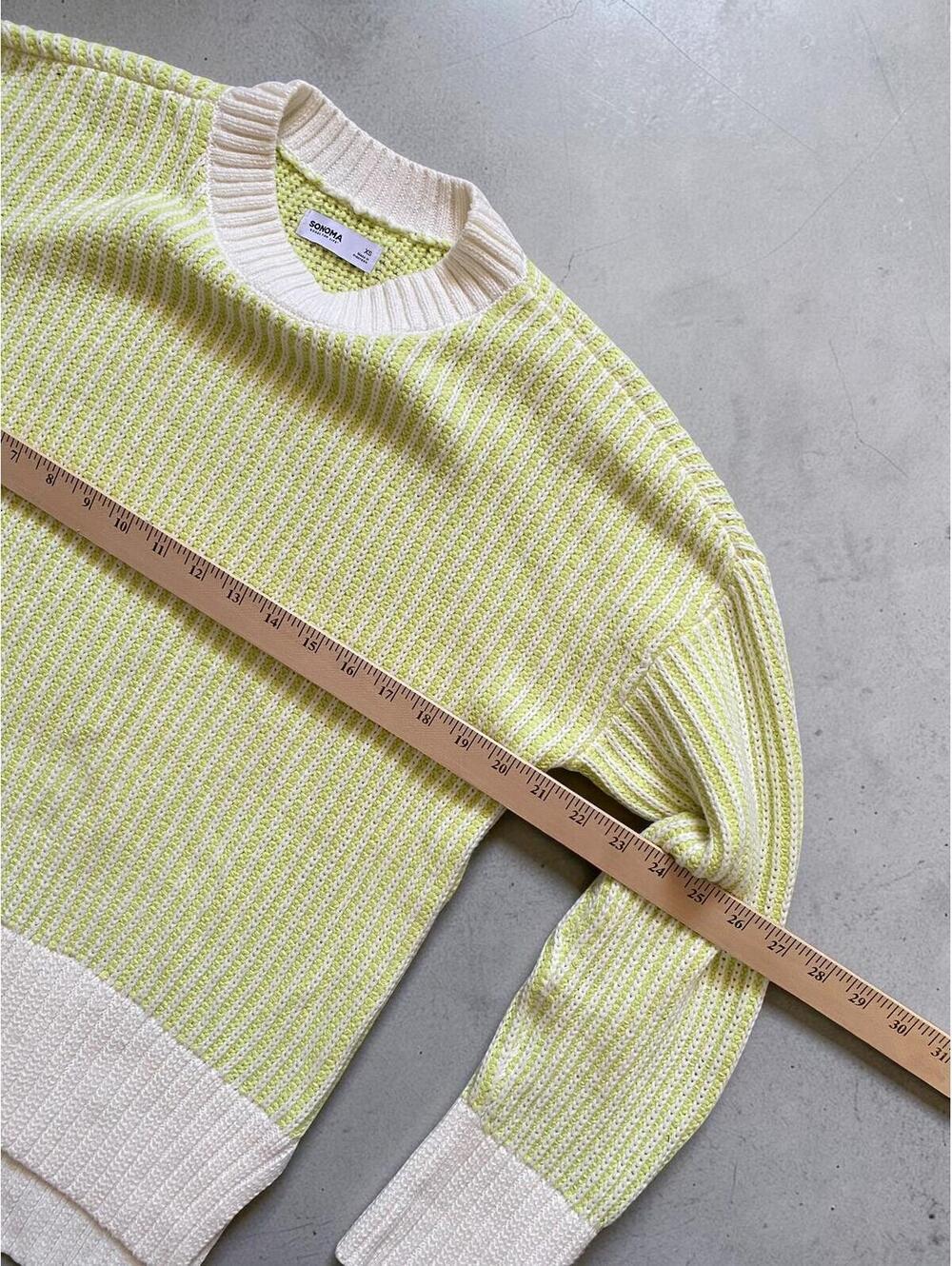 Sonoma Women’s Sweater XS Oversized Mock Neck Green White Cotton Knit Pullover - Picture 4 of 8